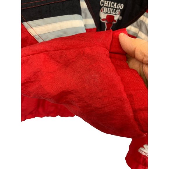 90s Vintage Chicago Bulls NBA Starter Pullover 1/4 Zip Jacket Red XLarge 6700 - Picture 9 of 16
